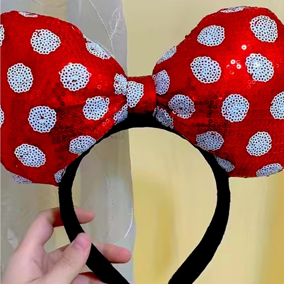 RED POLKA DOT SEQUINS BIG BOW HEADBANDS NWT - Picture 8 of 10